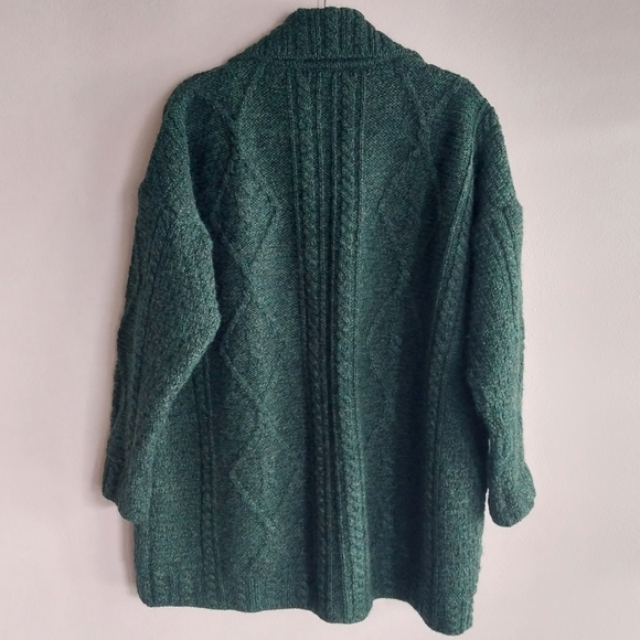 Carriagdonn Made In Ireland 100% Pure New Wool Green Cable Knit Cardigan - Picture 2 of 7